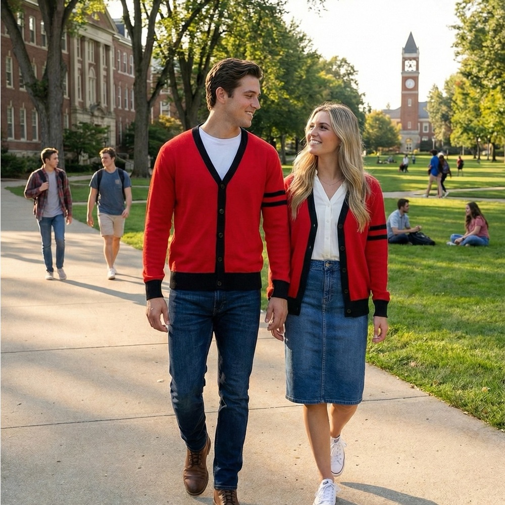 Unisex Red and Black Cardigan Sweater